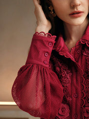 Isabella Elegant Ruffled Lace 3D Floral Blouse