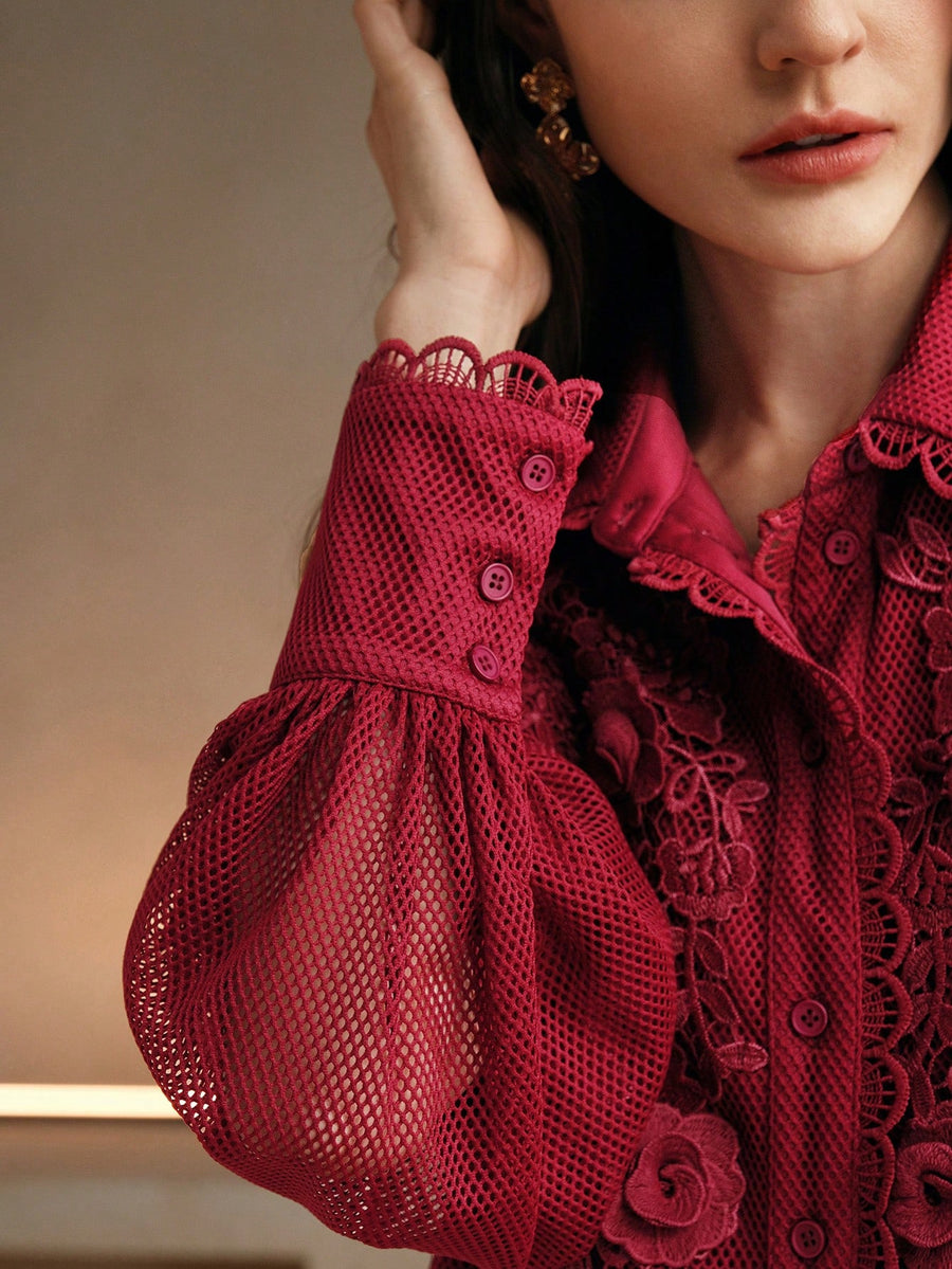 Isabella Elegant Ruffled Lace 3D Floral Blouse