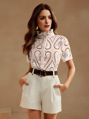 Isabella Embroidery Blue Short Sleeve Blouse For Women