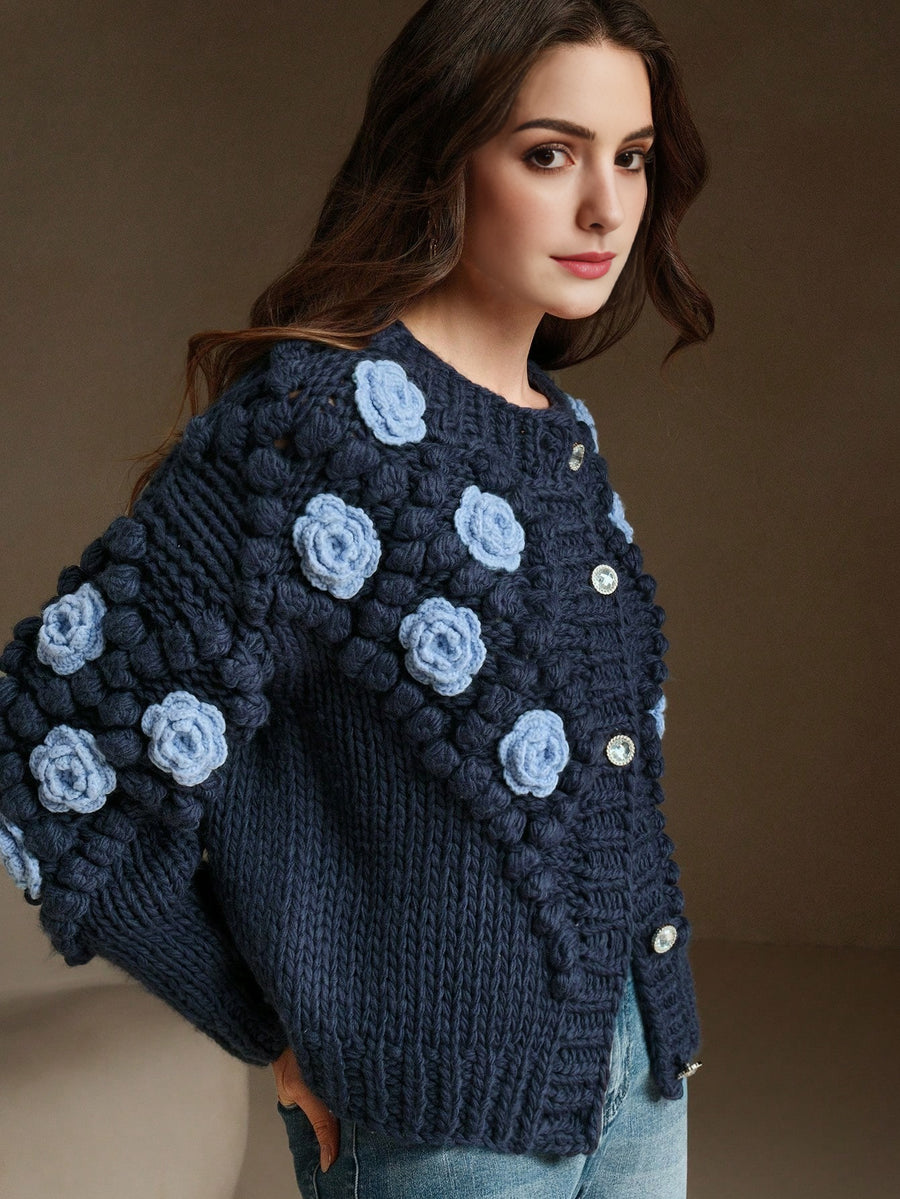 Isabella Crew Neck Long Sleeve Thick Knitted Loose Casual Sweater Jacket