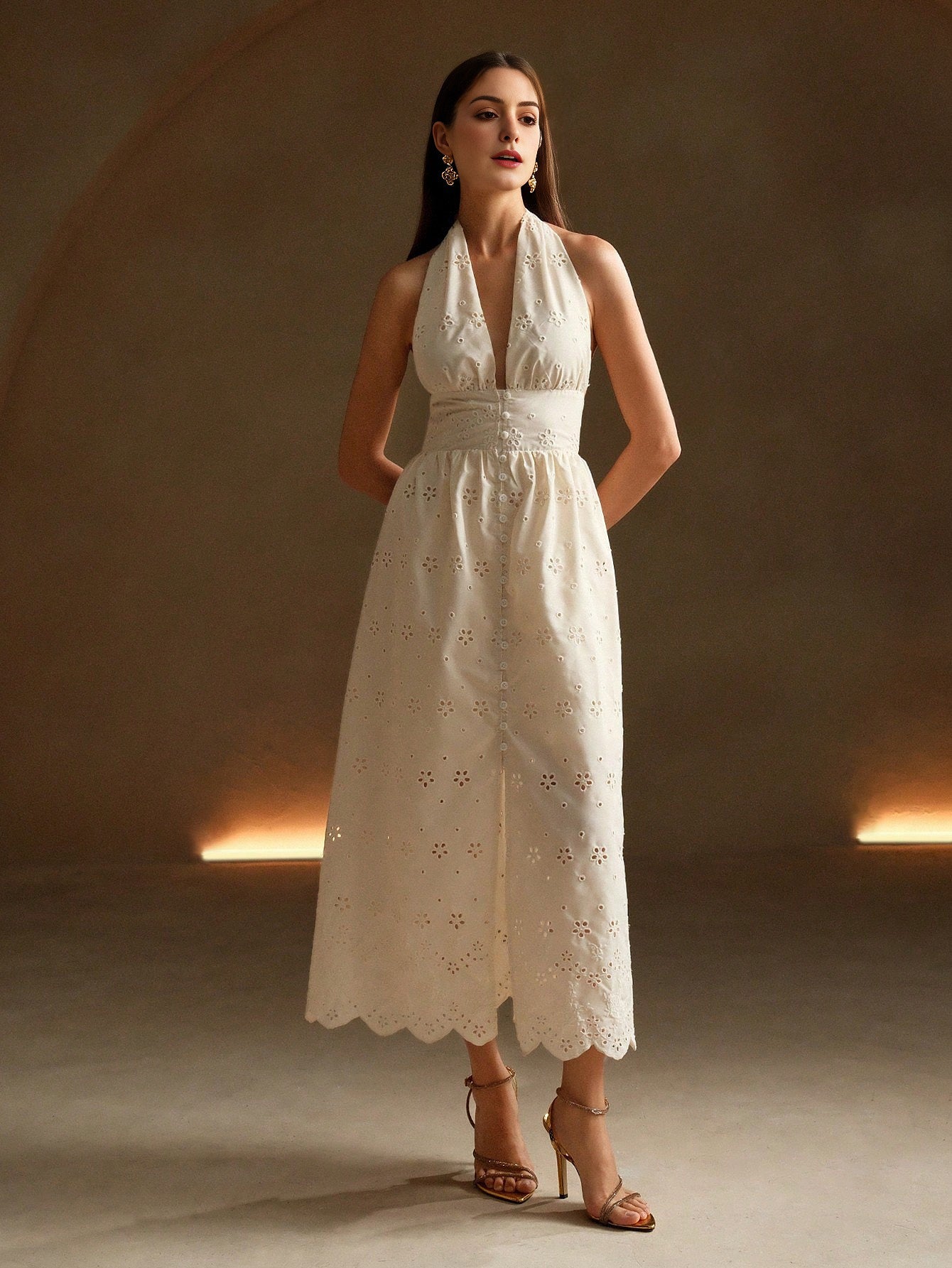 Isabella Vintage Style Waist-Cinched Sling Spaghetti Strap Women's Dress