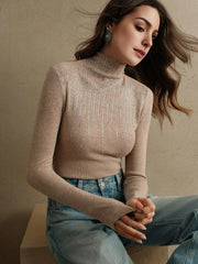 Isabella Embellished Rhinestone Half High Neck Blouse