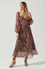 Sylvie – Midikleid mit Blumenmuster und Puffärmeln 