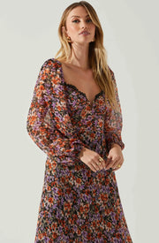 Sylvie – Midikleid mit Blumenmuster und Puffärmeln 