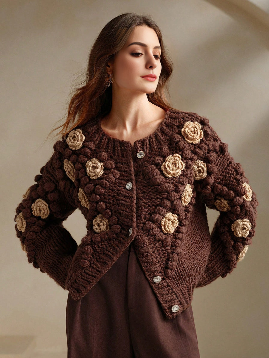 Isabella Crew Neck Long Sleeve Thick Knitted Loose Casual Sweater Jacket