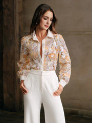 Isabella Women's Casual Long Sleeve Blouse With Embroidery