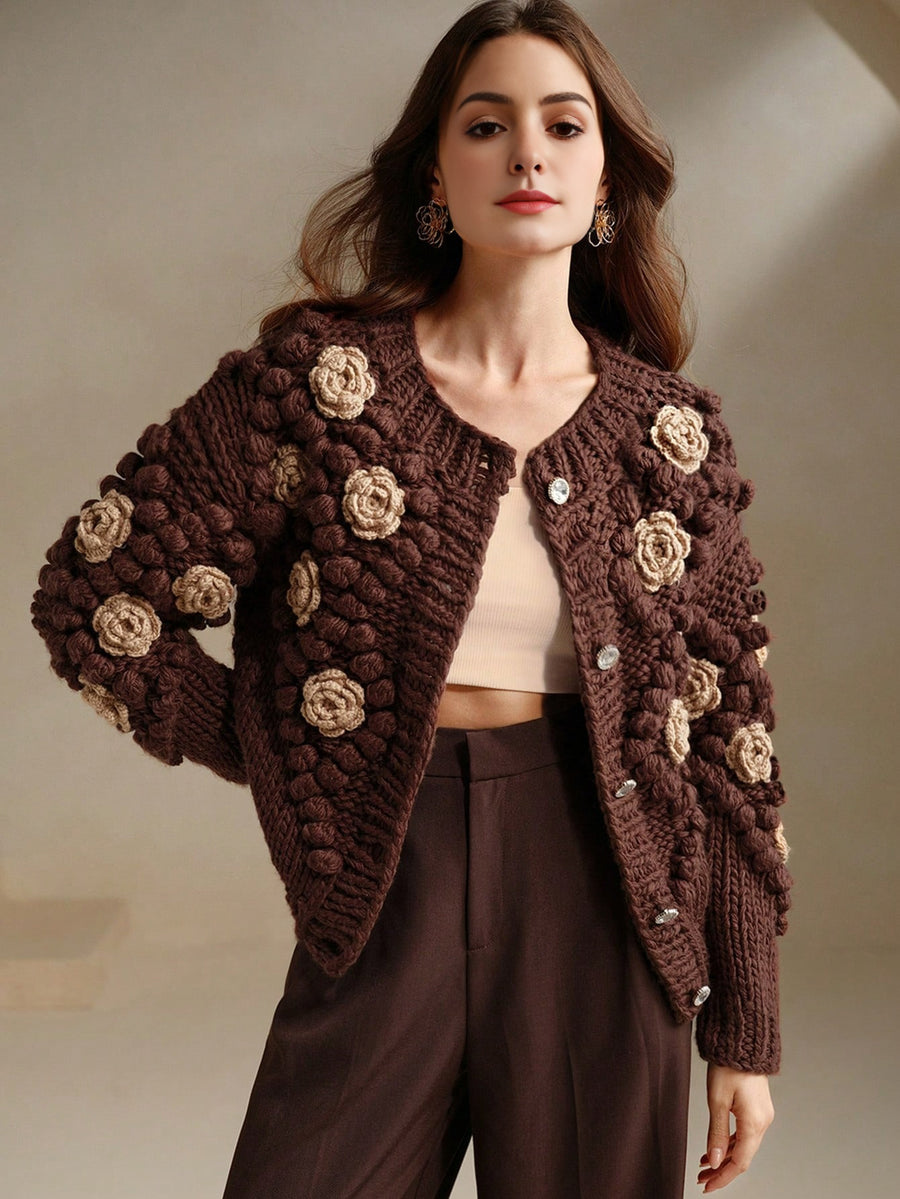 Isabella Crew Neck Long Sleeve Thick Knitted Loose Casual Sweater Jacket