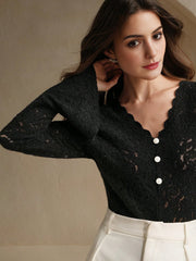 Isabella Sexy Hollow V-Neck Flare Sleeve Elegant Blouse