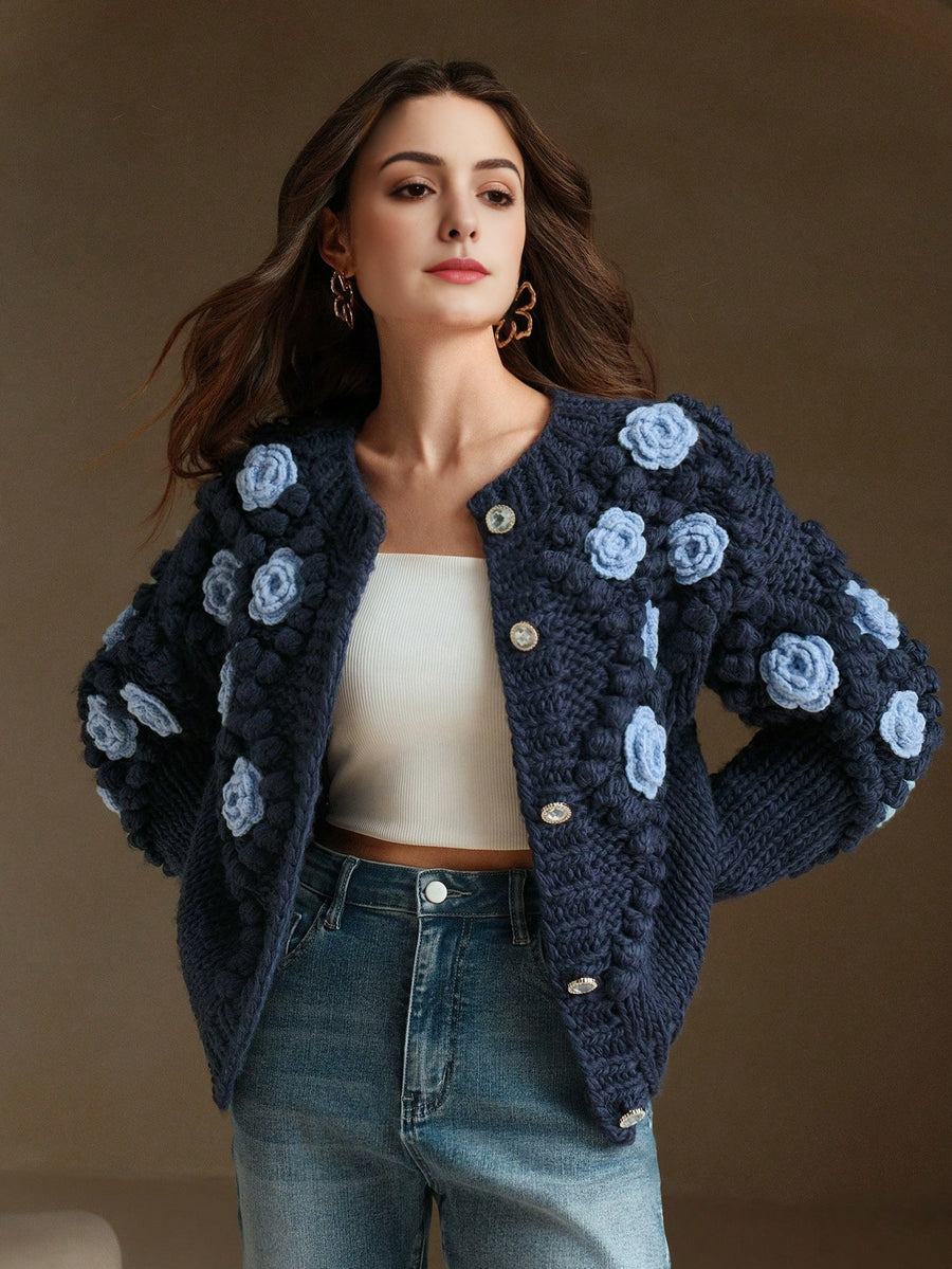 Isabella Crew Neck Long Sleeve Thick Knitted Loose Casual Sweater Jacket