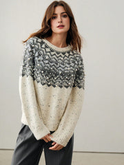 Isabella Retro Studded Floral Round Neck Sweater