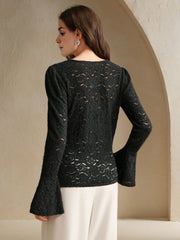 Isabella Sexy Hollow V-Neck Flare Sleeve Elegant Blouse