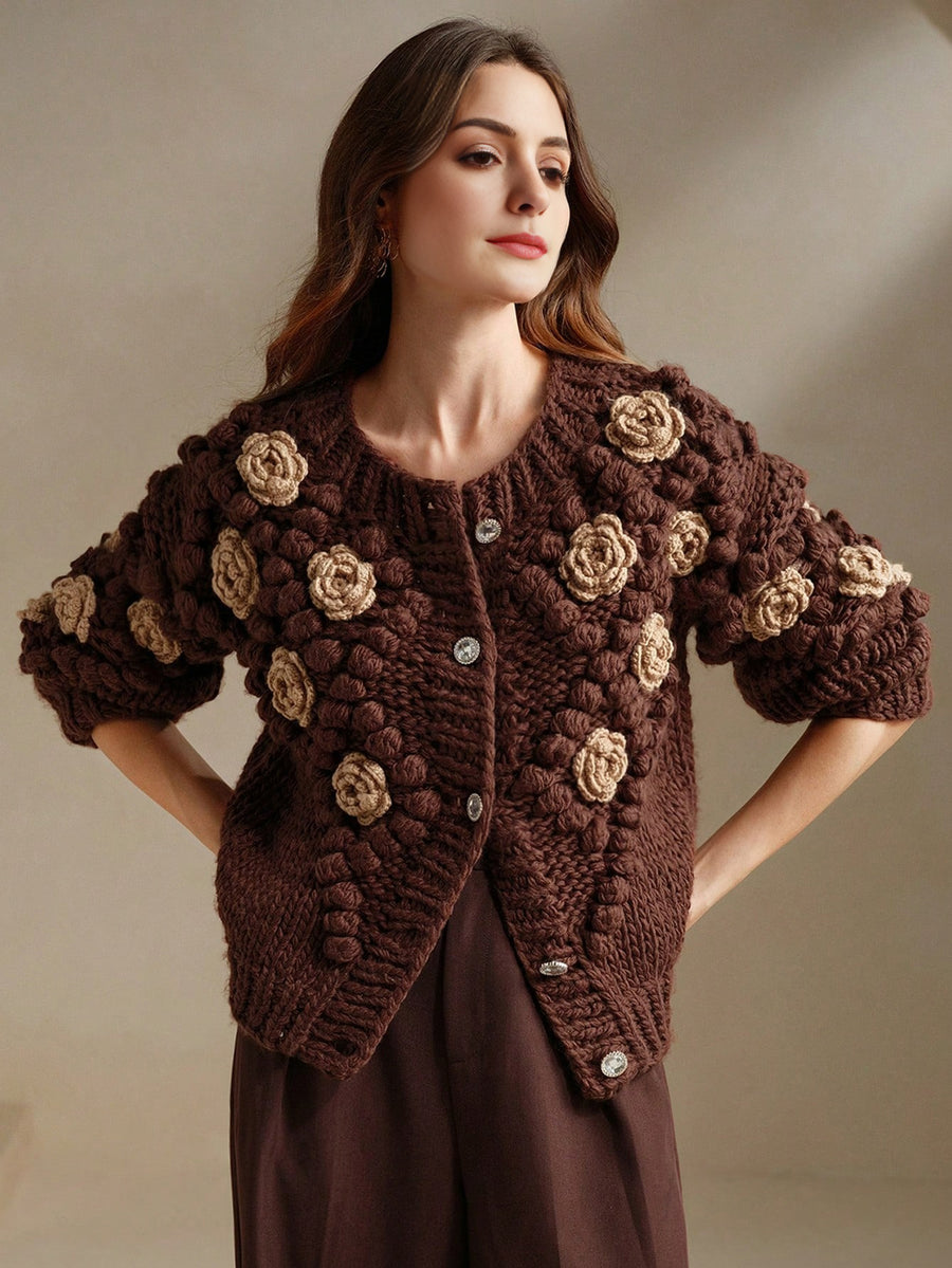 Isabella Crew Neck Long Sleeve Thick Knitted Loose Casual Sweater Jacket
