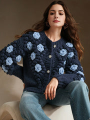 Isabella Crew Neck Long Sleeve Thick Knitted Loose Casual Sweater Jacket