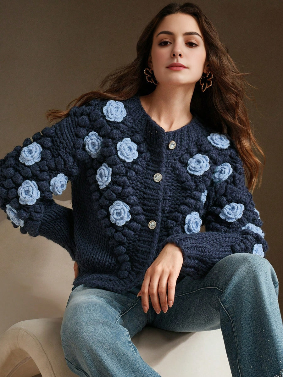 Isabella Crew Neck Long Sleeve Thick Knitted Loose Casual Sweater Jacket