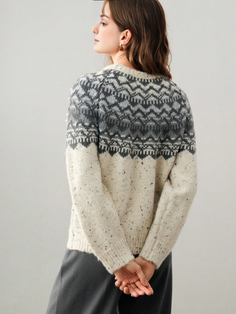 Isabella Retro Studded Floral Round Neck Sweater