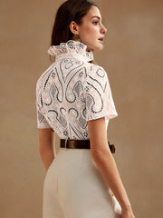 Isabella Embroidery Blue Short Sleeve Blouse For Women