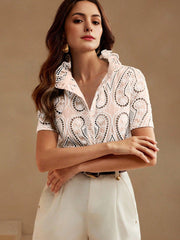 Isabella Embroidery Blue Short Sleeve Blouse For Women