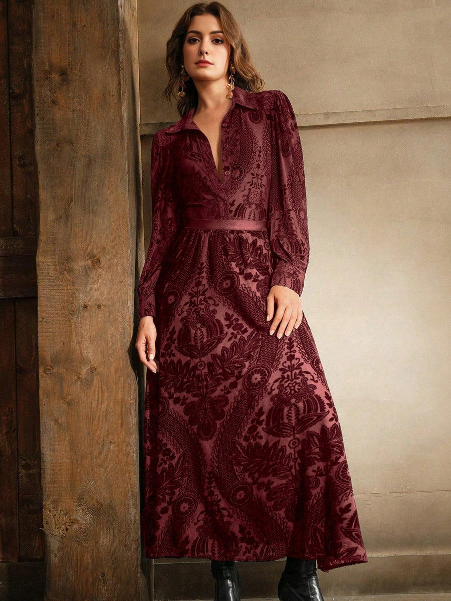 Isabella Women's Autumn Flared Flocked A-Line Skirt
