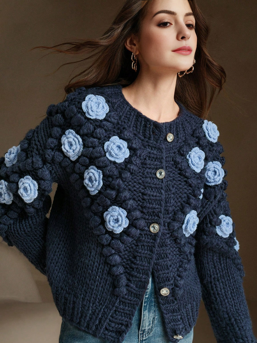Isabella Crew Neck Long Sleeve Thick Knitted Loose Casual Sweater Jacket
