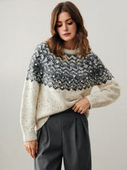 Isabella Retro Studded Floral Round Neck Sweater