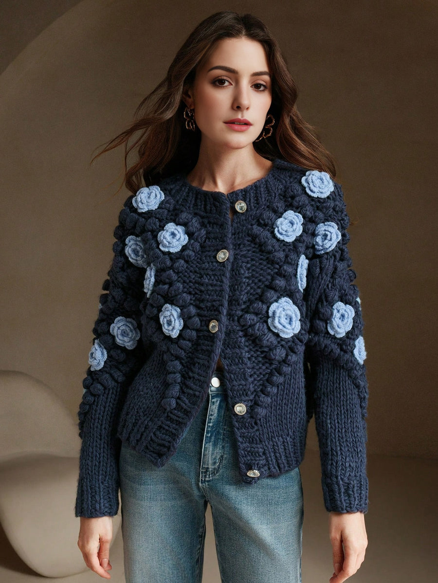 Isabella Crew Neck Long Sleeve Thick Knitted Loose Casual Sweater Jacket