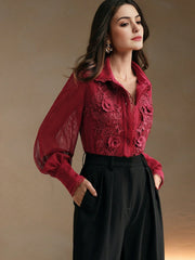Isabella Elegant Ruffled Lace 3D Floral Blouse