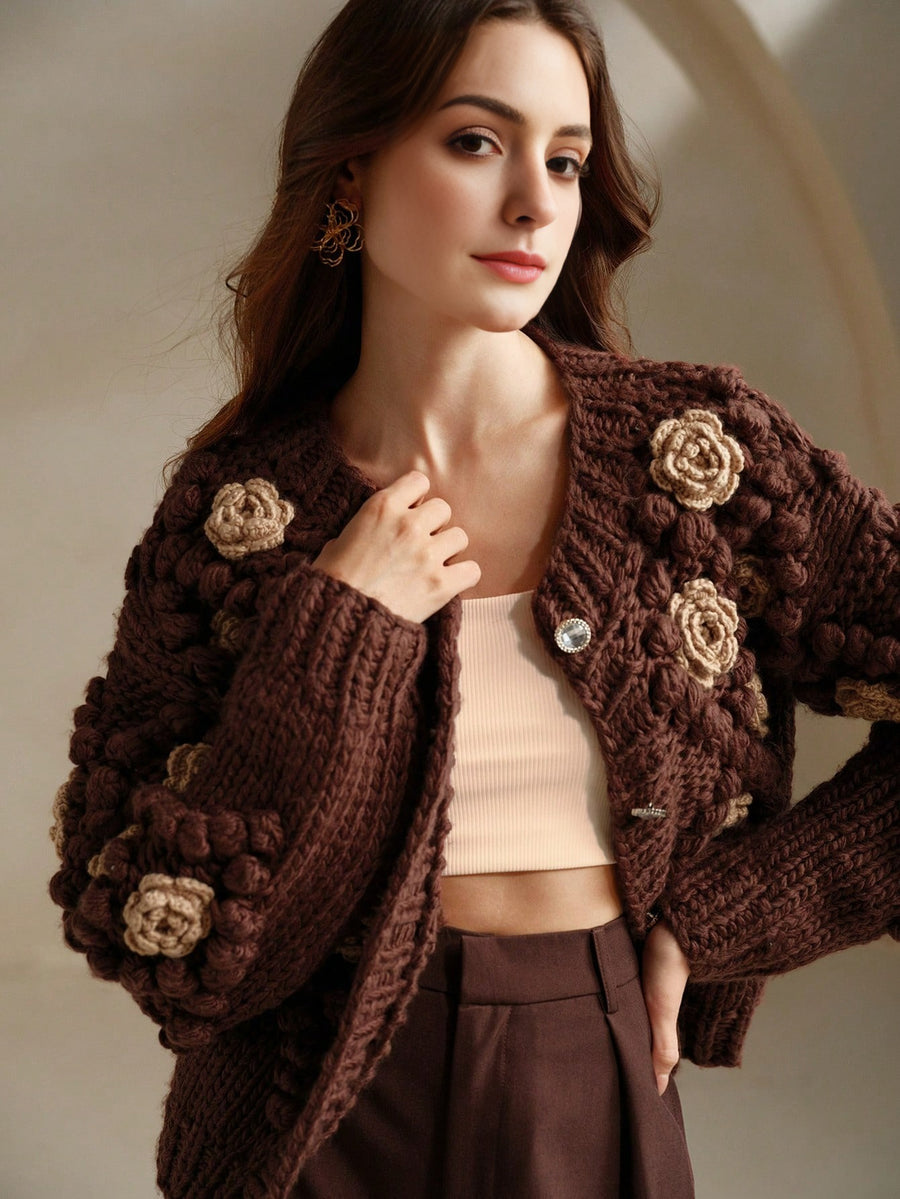 Isabella Crew Neck Long Sleeve Thick Knitted Loose Casual Sweater Jacket