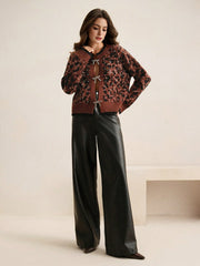 Isabella Stylish Bow Knot Rhinestone Vintage Leopard Knit Cardigan
