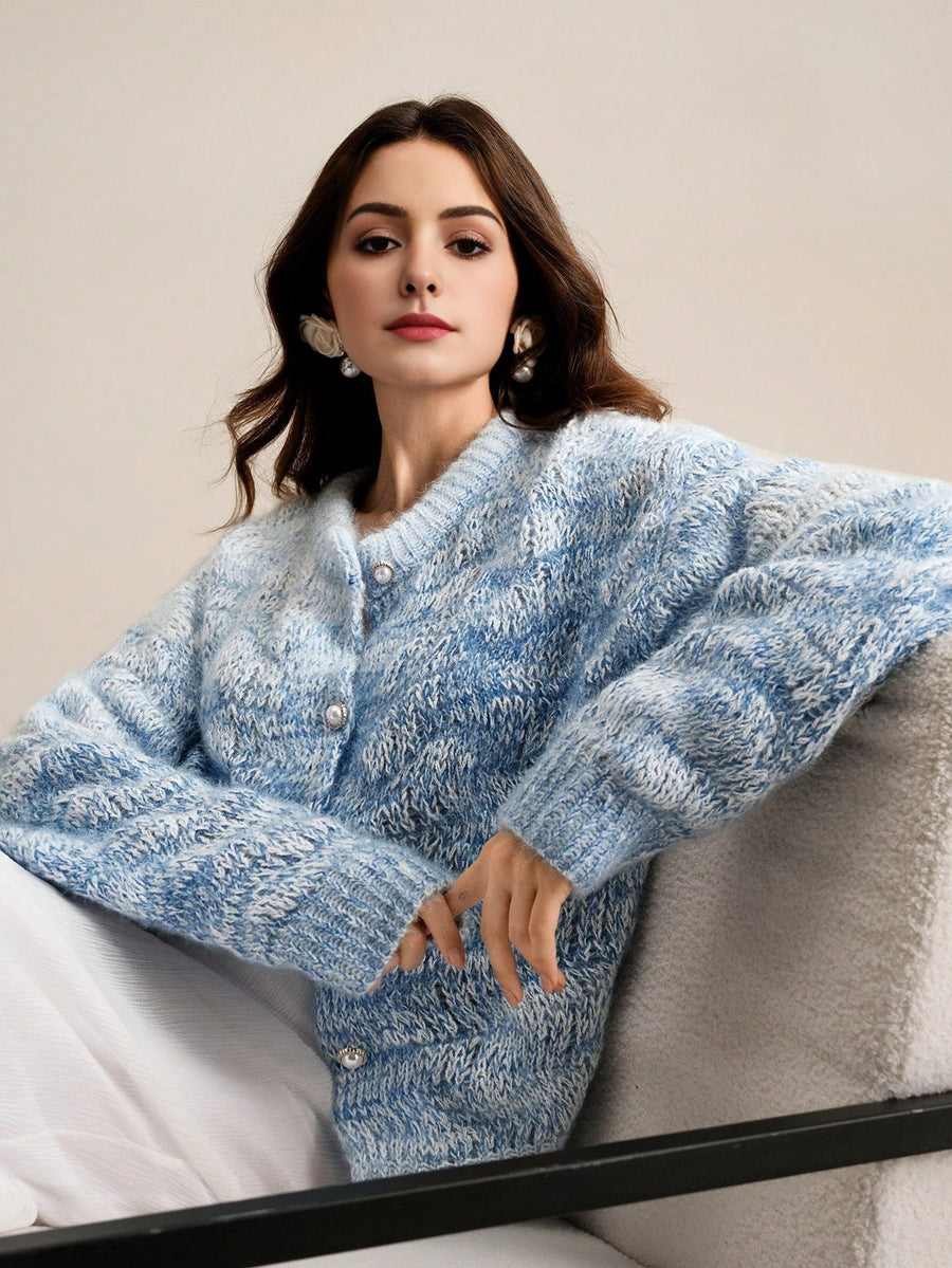 Isabella Pearl Button Loose Romantic Texture Knitted Cardigan