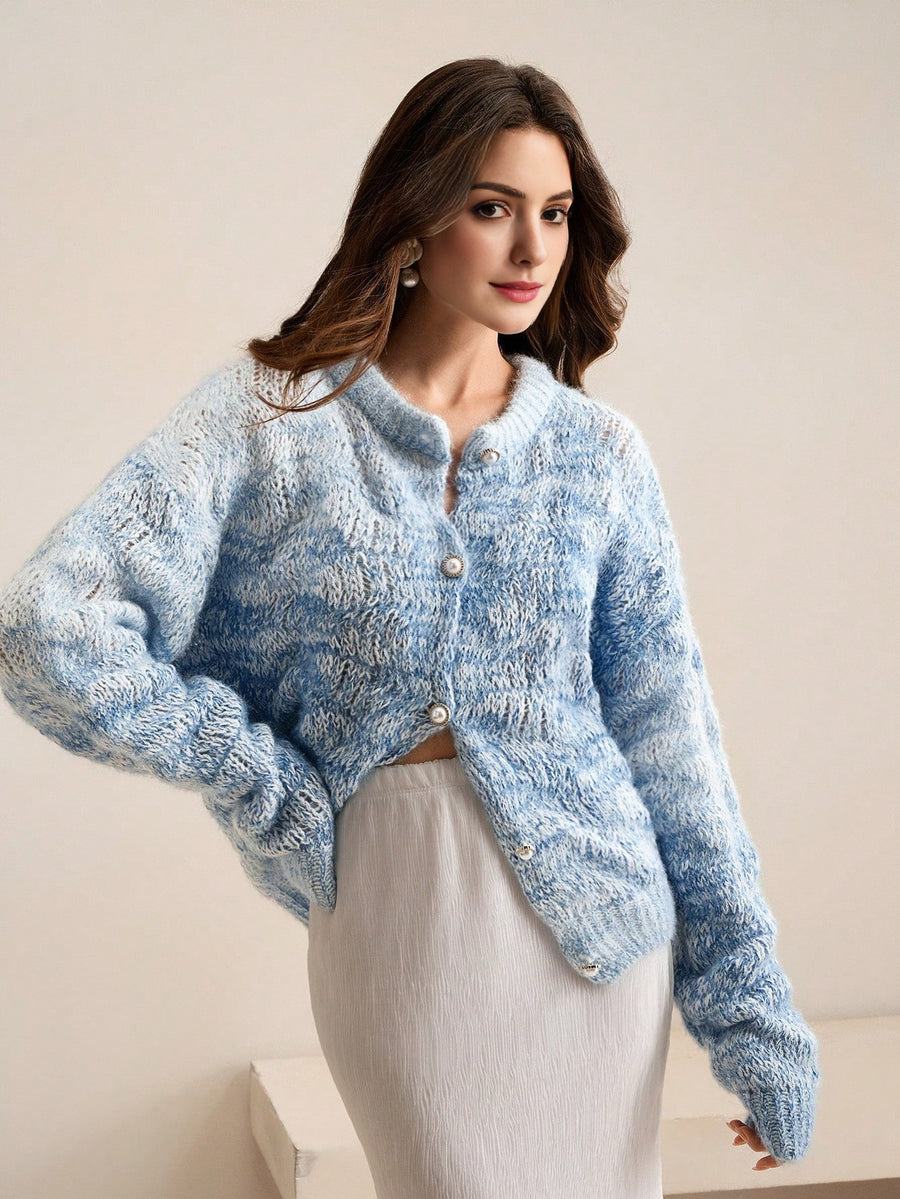 Isabella Pearl Button Loose Romantic Texture Knitted Cardigan