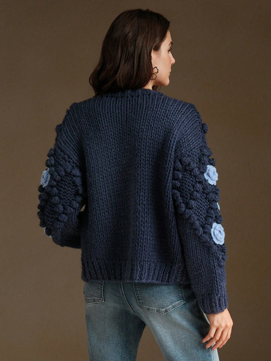Isabella Crew Neck Long Sleeve Thick Knitted Loose Casual Sweater Jacket