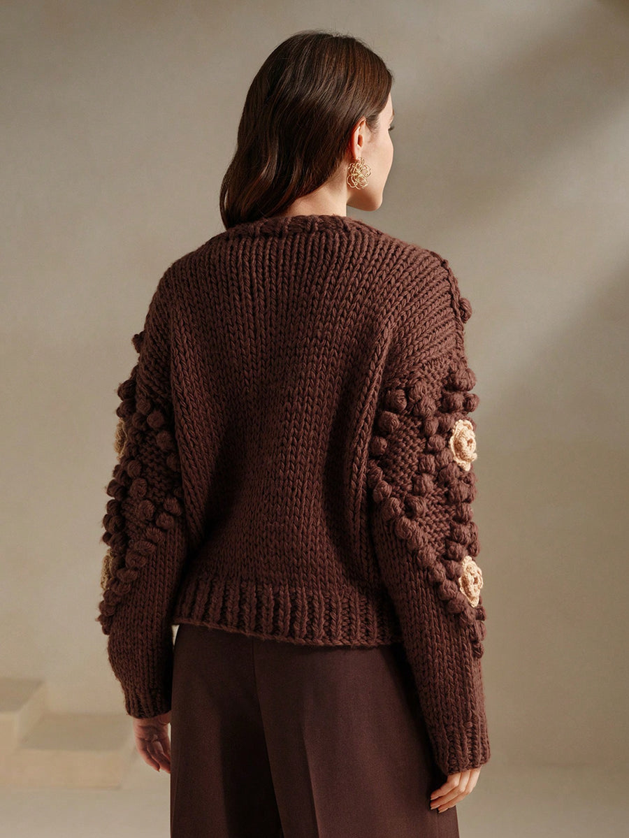Isabella Crew Neck Long Sleeve Thick Knitted Loose Casual Sweater Jacket