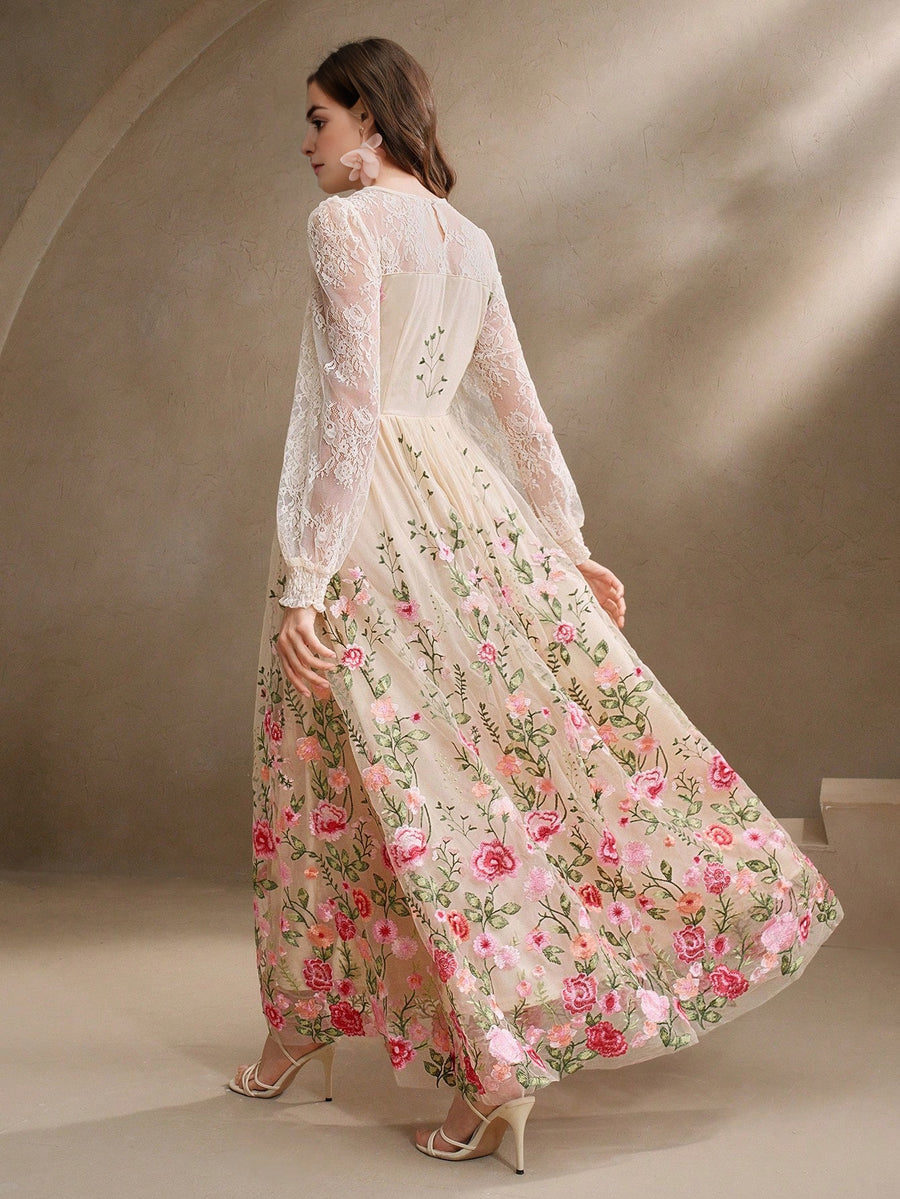 Robe de vacances élégante en dentelle brodée florale transparente Isabella