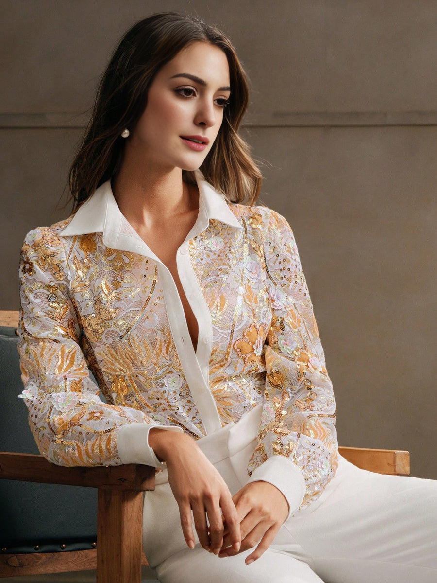 Isabella Women's Casual Long Sleeve Blouse With Embroidery