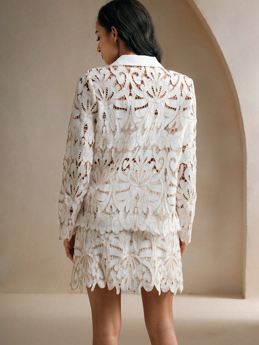 Isabella 2pcs Openwork French Style White Lace Set
