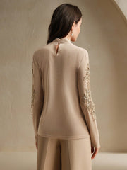 Isabella Sheer Rhinestone Decor Turtleneck Women Top