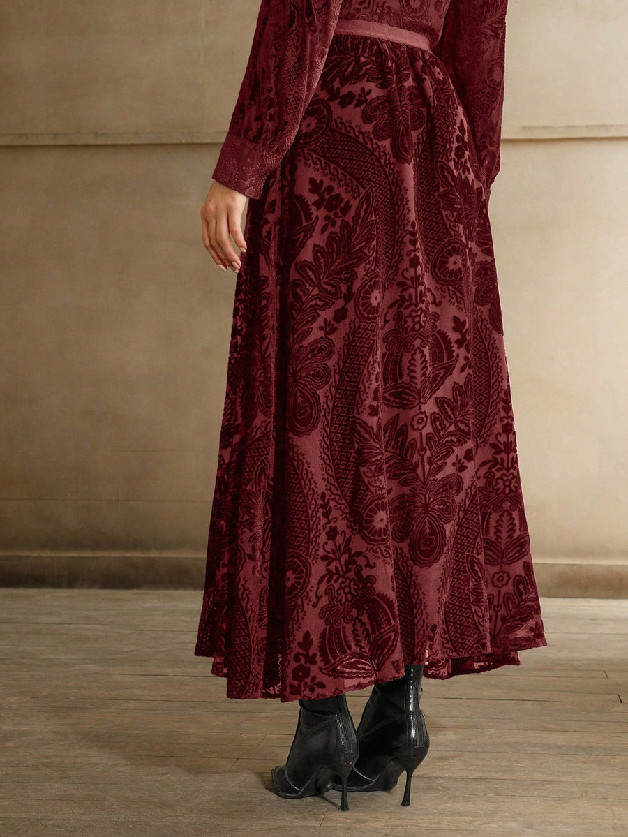 Isabella Women's Autumn Flared Flocked A-Line Skirt