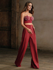 Isabella Women's Red Luxury Faux Pearl Decor Bandeau Camisole Top