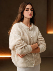 Isabella Pearl Button Loose Romantic Texture Knitted Cardigan