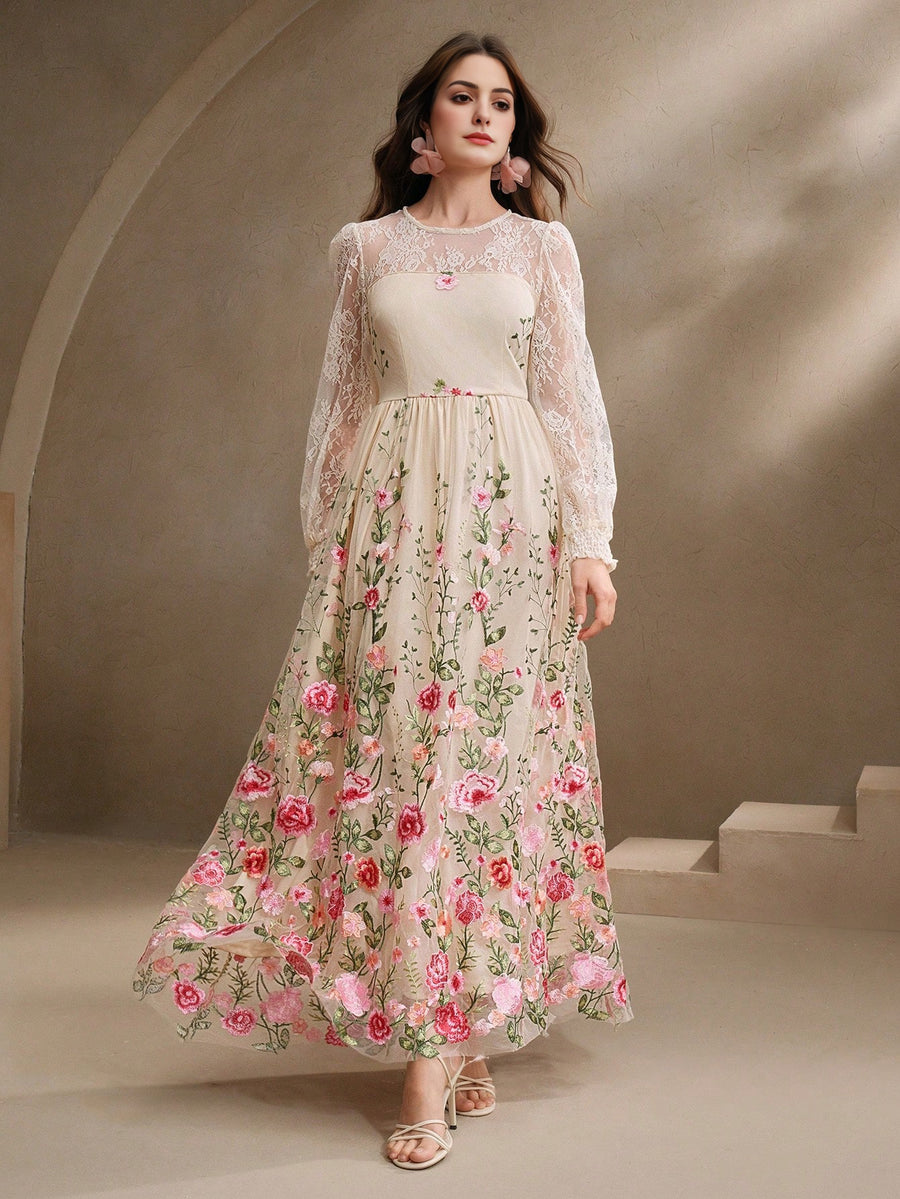 Robe de vacances élégante en dentelle brodée florale transparente Isabella