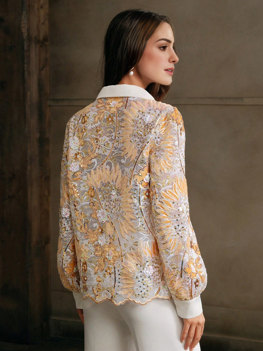 Isabella Women's Casual Long Sleeve Blouse With Embroidery