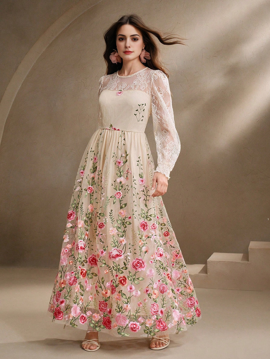 Robe de vacances élégante en dentelle brodée florale transparente Isabella