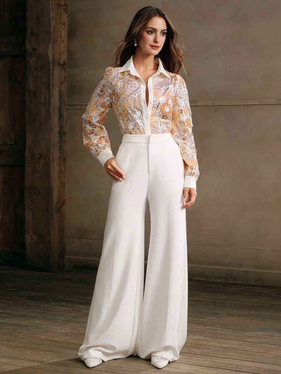 Isabella Women's Casual Long Sleeve Blouse With Embroidery