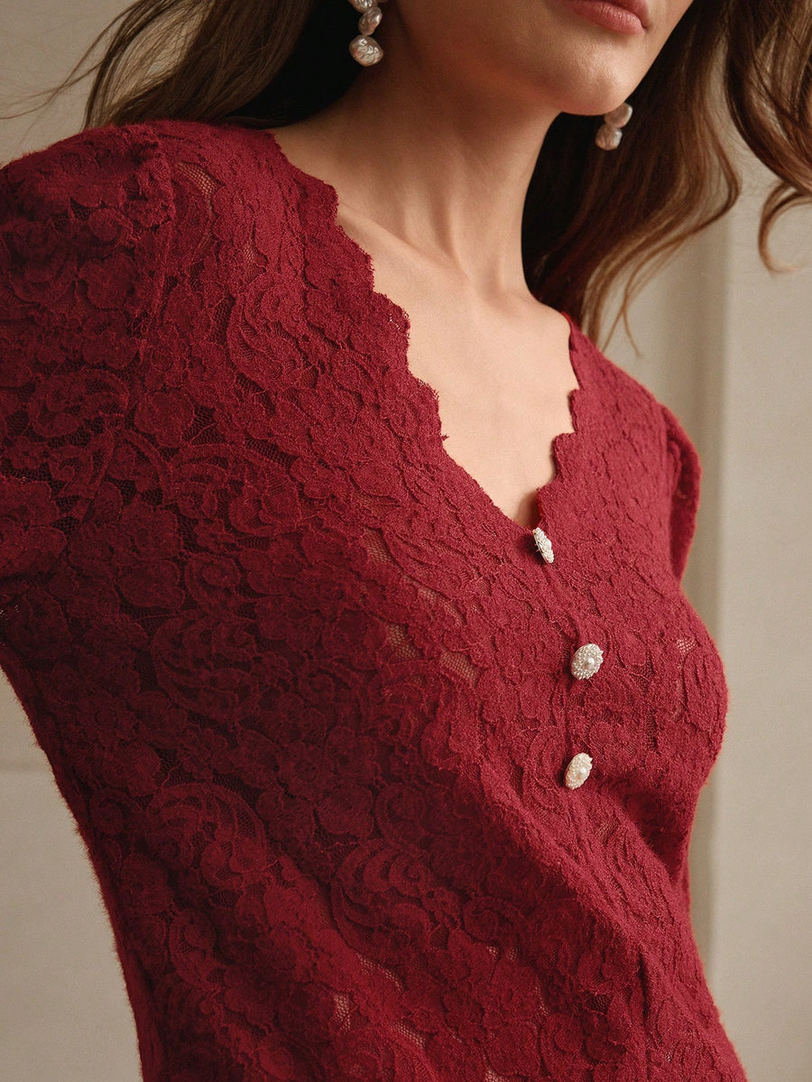 Isabella Sexy Hollow V-Neck Flare Sleeve Elegant Blouse