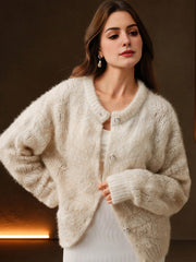 Isabella Pearl Button Loose Romantic Texture Knitted Cardigan