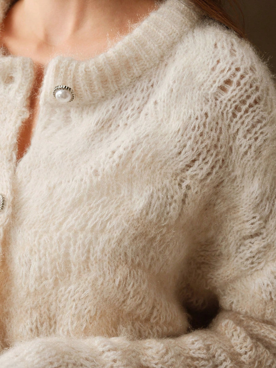 Isabella Pearl Button Loose Romantic Texture Knitted Cardigan