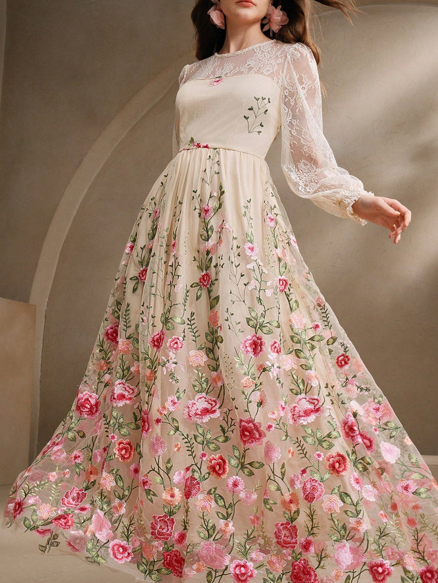 Robe de vacances élégante en dentelle brodée florale transparente Isabella
