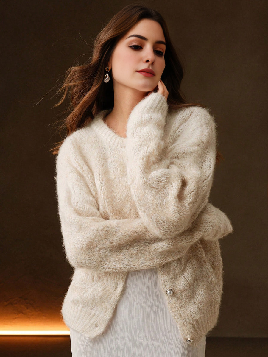 Isabella Pearl Button Loose Romantic Texture Knitted Cardigan