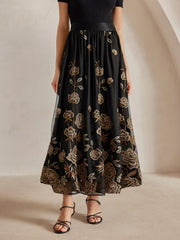 Isabella Mesh Embroidered Flared Elegant Ladies Skirt