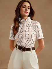 Isabella Embroidery Blue Short Sleeve Blouse For Women